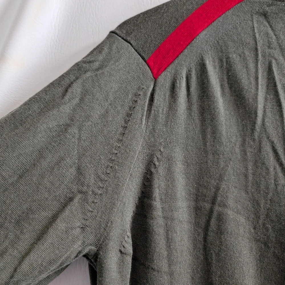 Icebreaker Wool Green Red Detail Full Zip Knit Cardigan Sweater - L